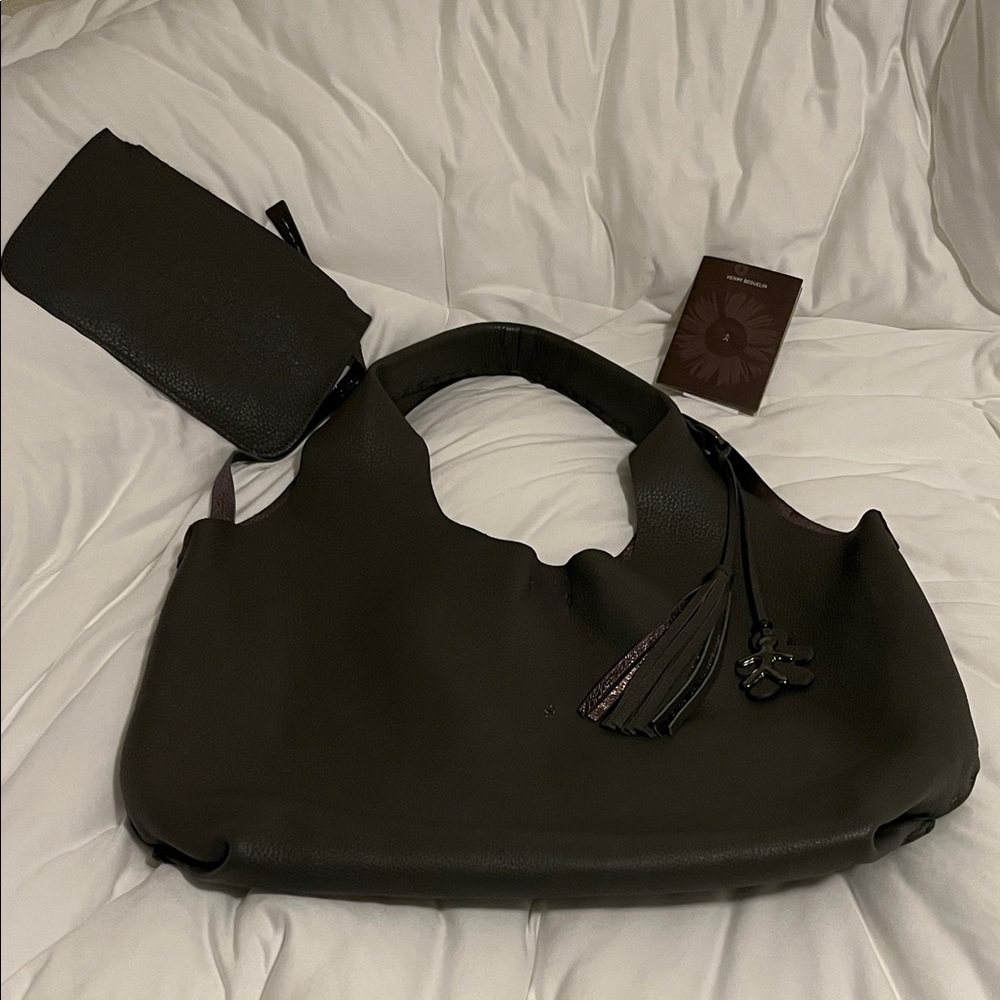 Henry Beguelin Leather Hobo Bag with Tassel Accent